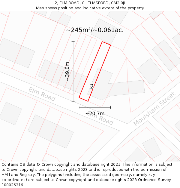 2, ELM ROAD, CHELMSFORD, CM2 0JL: Plot and title map