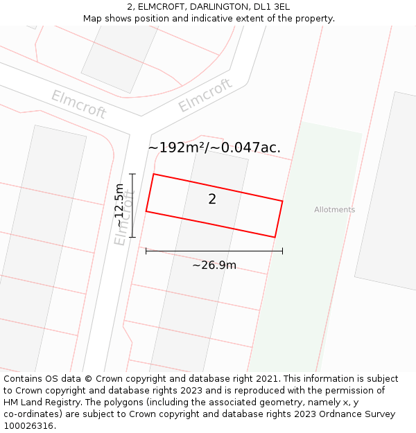 2, ELMCROFT, DARLINGTON, DL1 3EL: Plot and title map