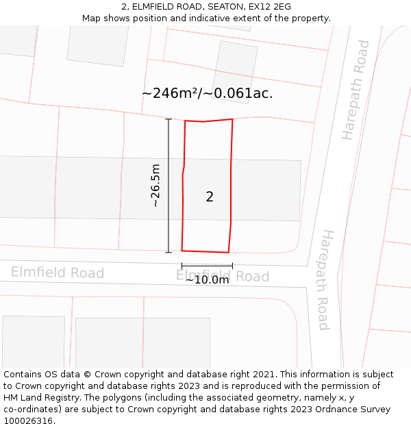 2, ELMFIELD ROAD, SEATON, EX12 2EG: Plot and title map