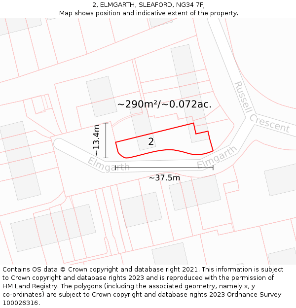 2, ELMGARTH, SLEAFORD, NG34 7FJ: Plot and title map