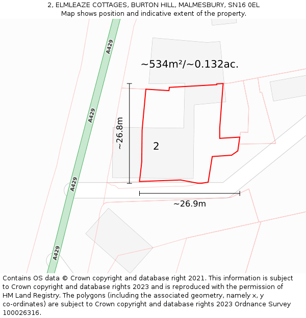 2, ELMLEAZE COTTAGES, BURTON HILL, MALMESBURY, SN16 0EL: Plot and title map