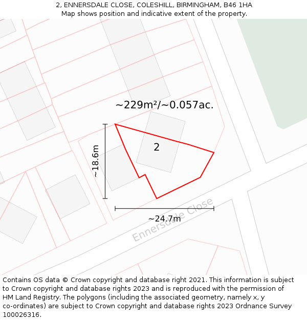 2, ENNERSDALE CLOSE, COLESHILL, BIRMINGHAM, B46 1HA: Plot and title map