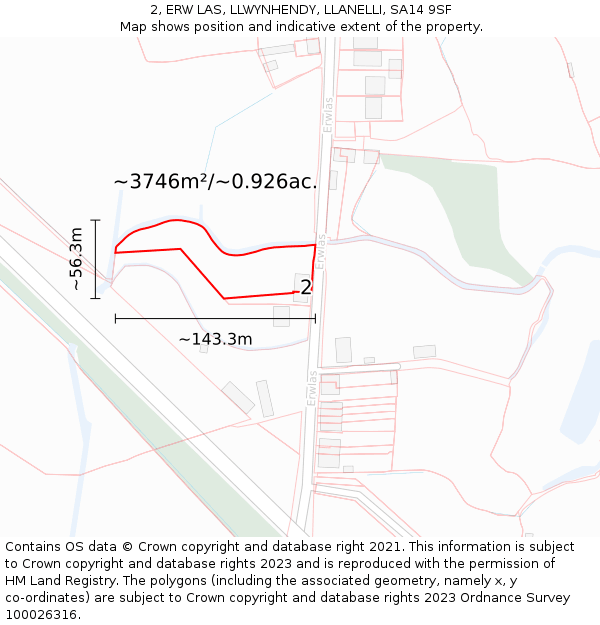 2, ERW LAS, LLWYNHENDY, LLANELLI, SA14 9SF: Plot and title map