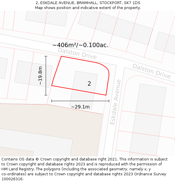 2, ESKDALE AVENUE, BRAMHALL, STOCKPORT, SK7 1DS: Plot and title map