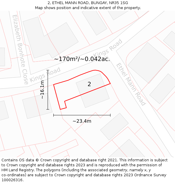 2, ETHEL MANN ROAD, BUNGAY, NR35 1SG: Plot and title map