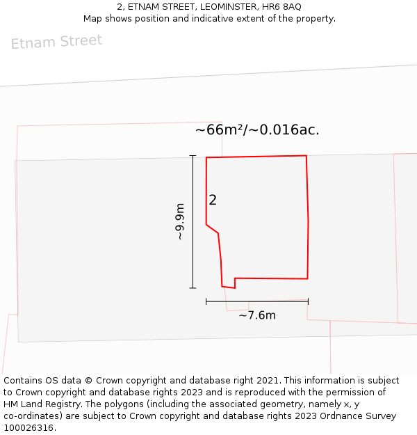 2, ETNAM STREET, LEOMINSTER, HR6 8AQ: Plot and title map