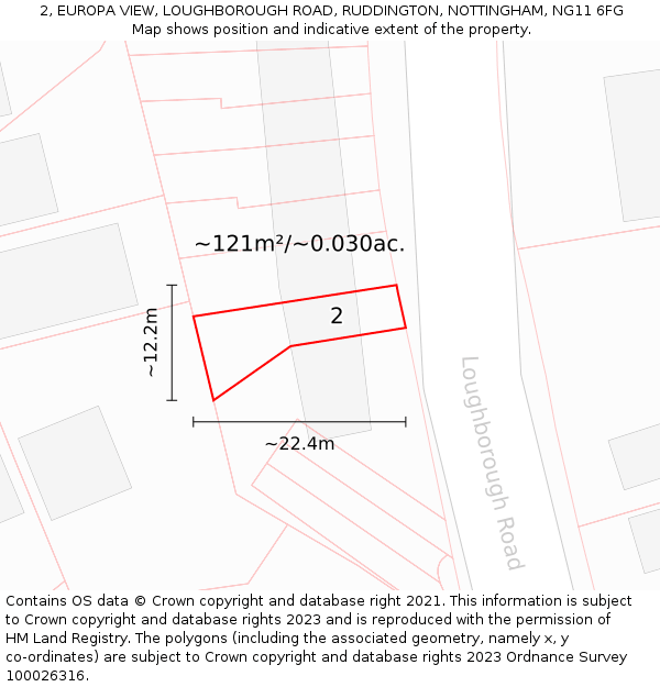 2, EUROPA VIEW, LOUGHBOROUGH ROAD, RUDDINGTON, NOTTINGHAM, NG11 6FG: Plot and title map