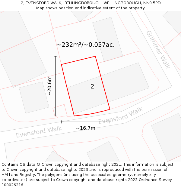 2, EVENSFORD WALK, IRTHLINGBOROUGH, WELLINGBOROUGH, NN9 5PD: Plot and title map