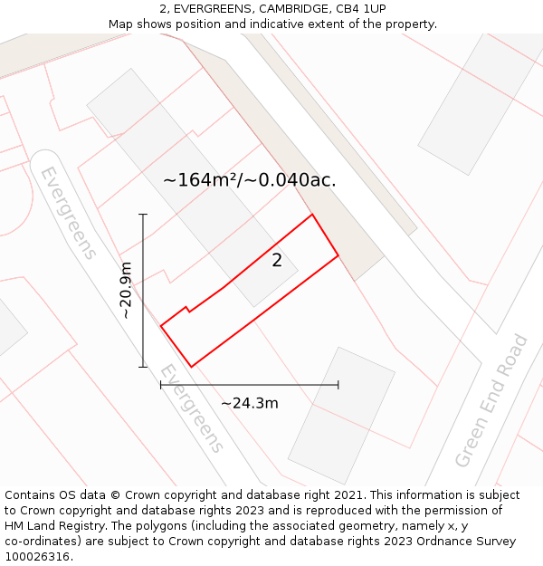 2, EVERGREENS, CAMBRIDGE, CB4 1UP: Plot and title map