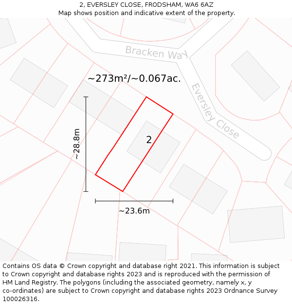 2, EVERSLEY CLOSE, FRODSHAM, WA6 6AZ: Plot and title map