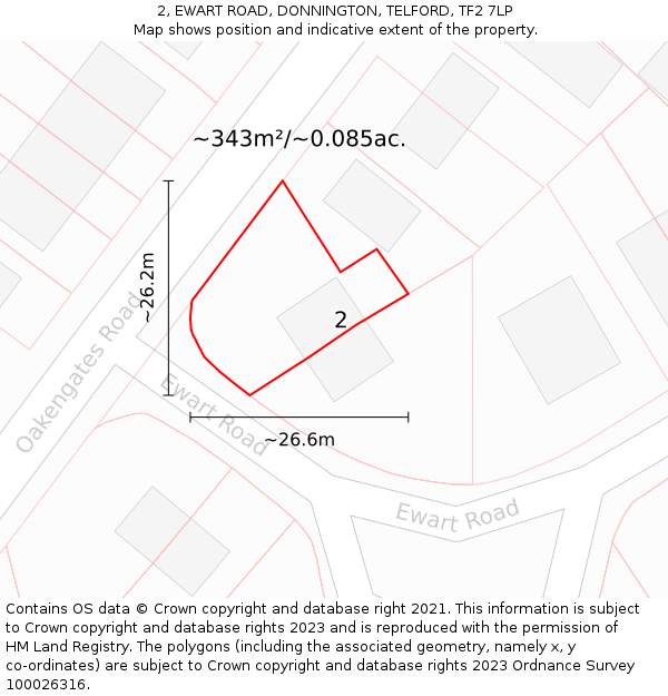 2, EWART ROAD, DONNINGTON, TELFORD, TF2 7LP: Plot and title map