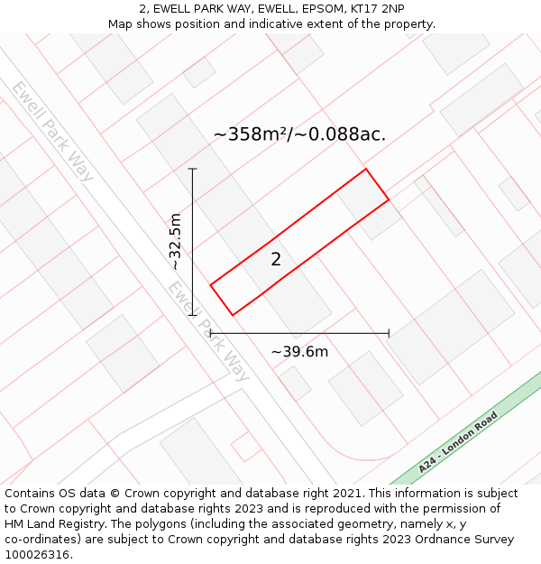 2, EWELL PARK WAY, EWELL, EPSOM, KT17 2NP: Plot and title map