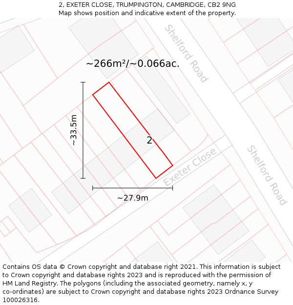 2, EXETER CLOSE, TRUMPINGTON, CAMBRIDGE, CB2 9NG: Plot and title map