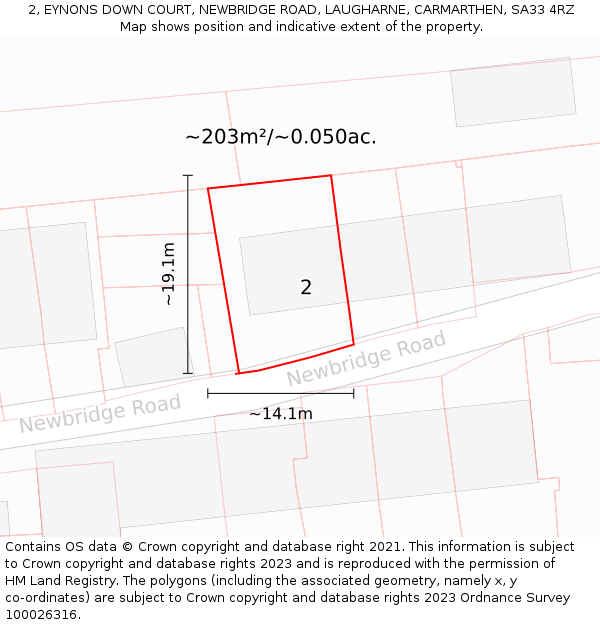 2, EYNONS DOWN COURT, NEWBRIDGE ROAD, LAUGHARNE, CARMARTHEN, SA33 4RZ: Plot and title map