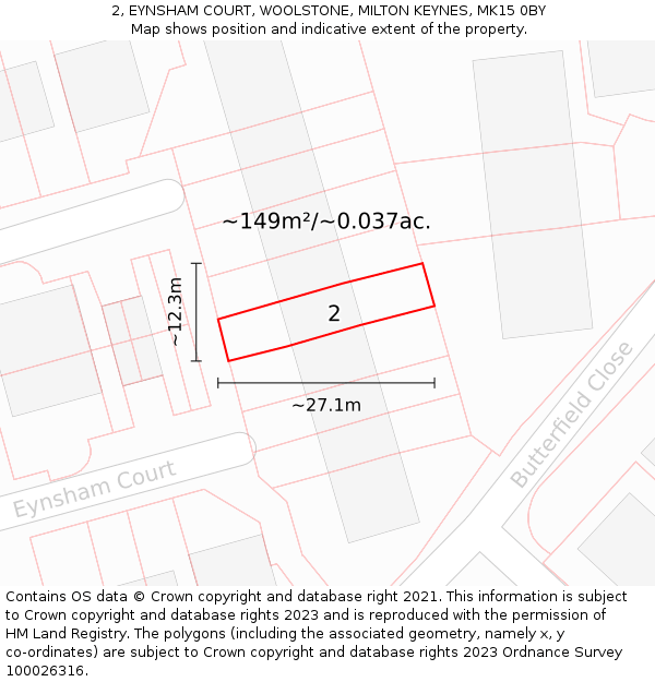 2, EYNSHAM COURT, WOOLSTONE, MILTON KEYNES, MK15 0BY: Plot and title map