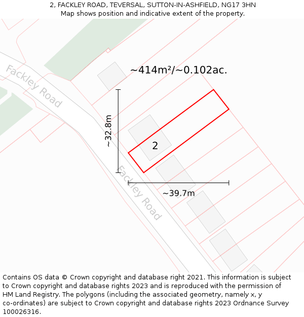 2, FACKLEY ROAD, TEVERSAL, SUTTON-IN-ASHFIELD, NG17 3HN: Plot and title map