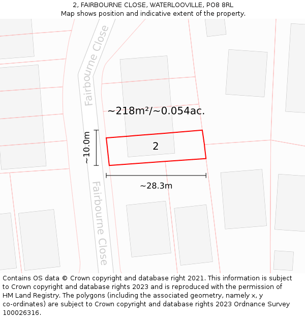 2, FAIRBOURNE CLOSE, WATERLOOVILLE, PO8 8RL: Plot and title map