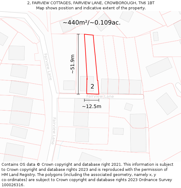 2, FAIRVIEW COTTAGES, FAIRVIEW LANE, CROWBOROUGH, TN6 1BT: Plot and title map