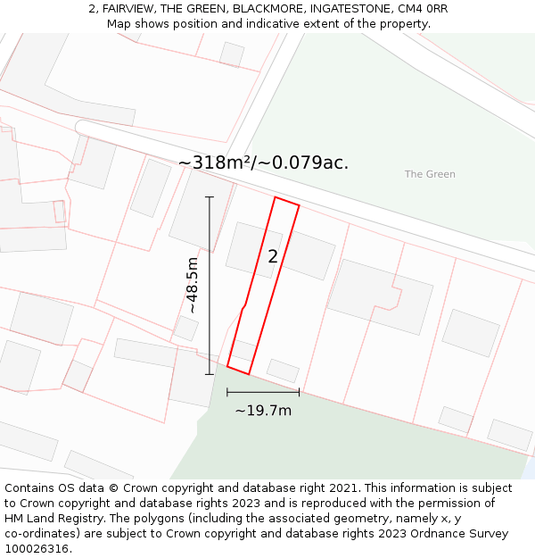 2, FAIRVIEW, THE GREEN, BLACKMORE, INGATESTONE, CM4 0RR: Plot and title map