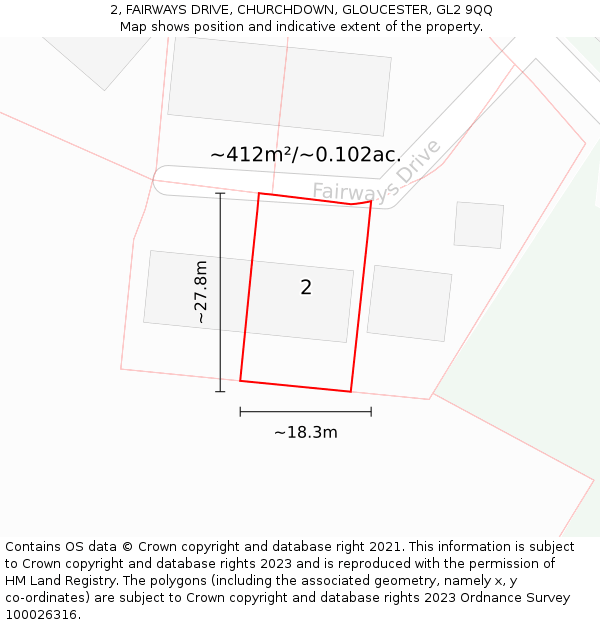 2, FAIRWAYS DRIVE, CHURCHDOWN, GLOUCESTER, GL2 9QQ: Plot and title map