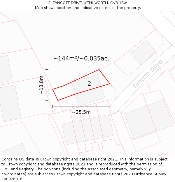 2, FANCOTT DRIVE, KENILWORTH, CV8 1RW: Plot and title map