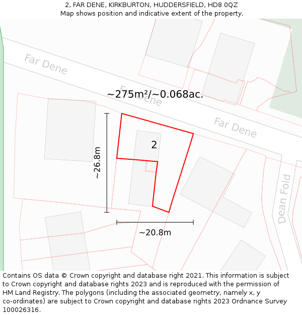 2, FAR DENE, KIRKBURTON, HUDDERSFIELD, HD8 0QZ: Plot and title map