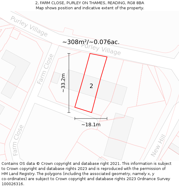 2, FARM CLOSE, PURLEY ON THAMES, READING, RG8 8BA: Plot and title map