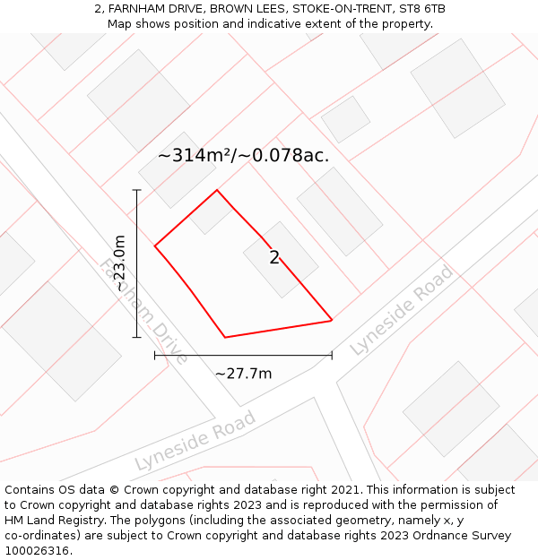 2, FARNHAM DRIVE, BROWN LEES, STOKE-ON-TRENT, ST8 6TB: Plot and title map