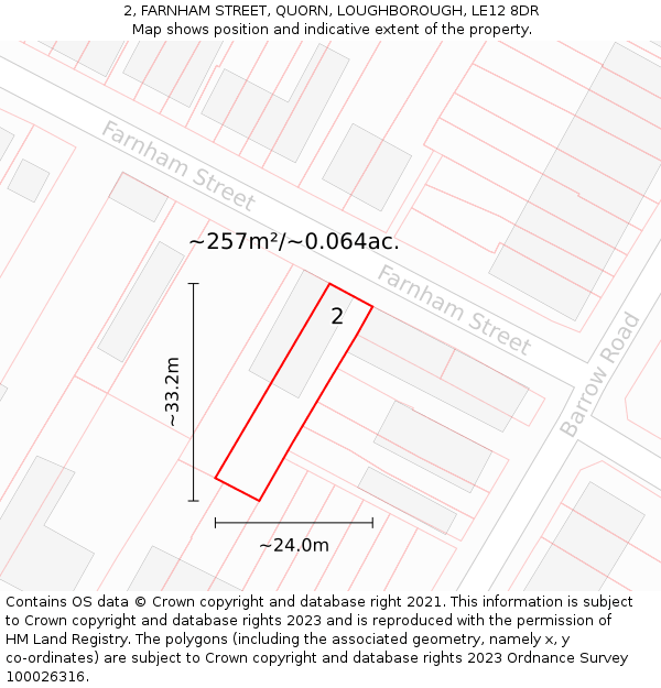 2, FARNHAM STREET, QUORN, LOUGHBOROUGH, LE12 8DR: Plot and title map
