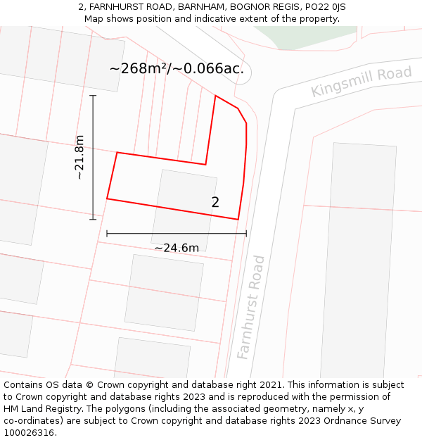 2, FARNHURST ROAD, BARNHAM, BOGNOR REGIS, PO22 0JS: Plot and title map