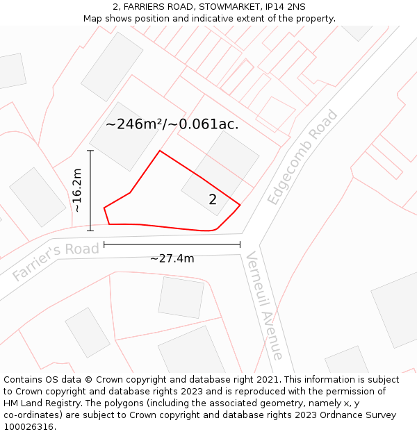 2, FARRIERS ROAD, STOWMARKET, IP14 2NS: Plot and title map