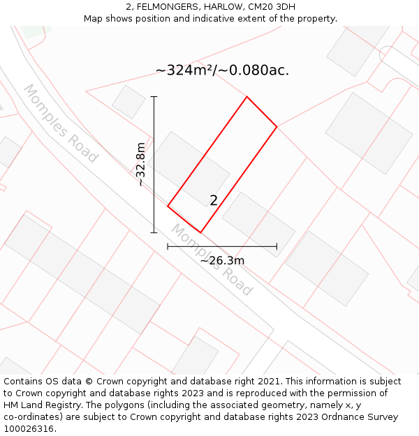 2, FELMONGERS, HARLOW, CM20 3DH: Plot and title map