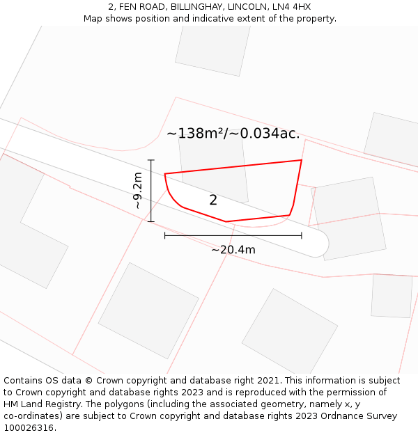 2, FEN ROAD, BILLINGHAY, LINCOLN, LN4 4HX: Plot and title map