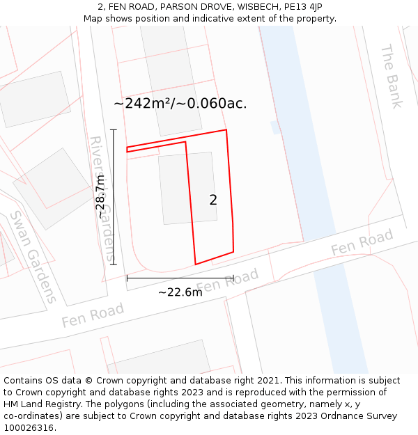 2, FEN ROAD, PARSON DROVE, WISBECH, PE13 4JP: Plot and title map