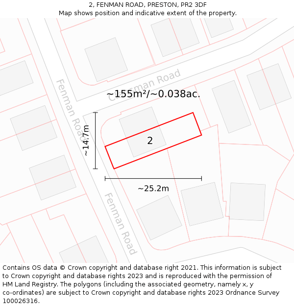 2, FENMAN ROAD, PRESTON, PR2 3DF: Plot and title map