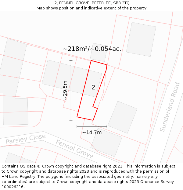 2, FENNEL GROVE, PETERLEE, SR8 3TQ: Plot and title map