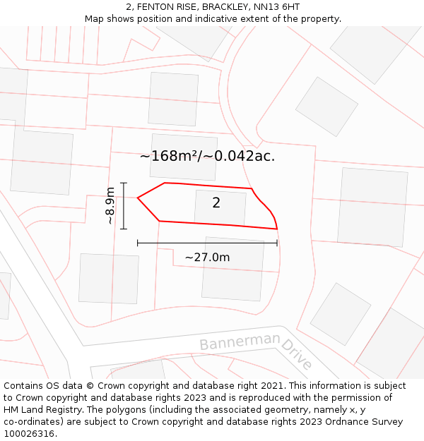 2, FENTON RISE, BRACKLEY, NN13 6HT: Plot and title map