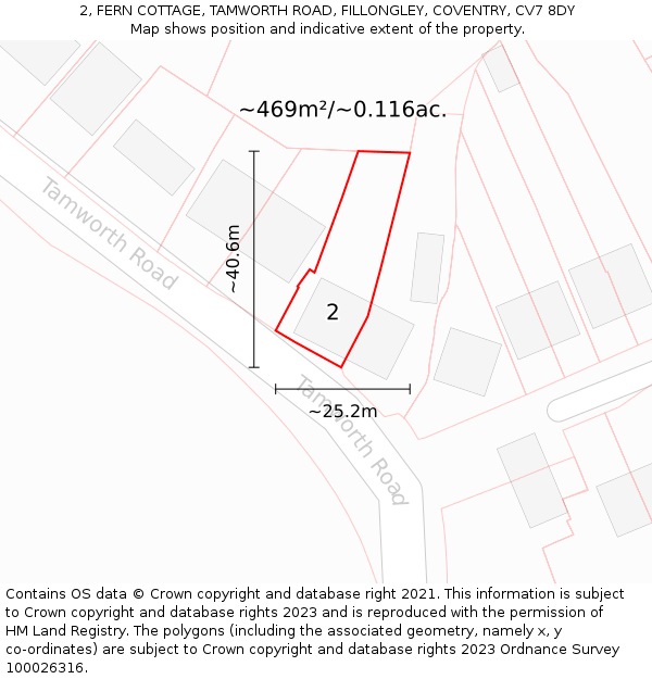 2, FERN COTTAGE, TAMWORTH ROAD, FILLONGLEY, COVENTRY, CV7 8DY: Plot and title map