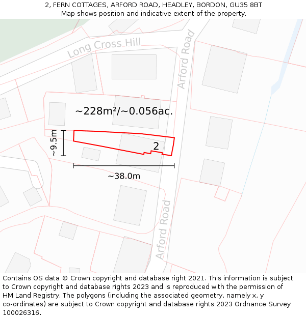 2, FERN COTTAGES, ARFORD ROAD, HEADLEY, BORDON, GU35 8BT: Plot and title map