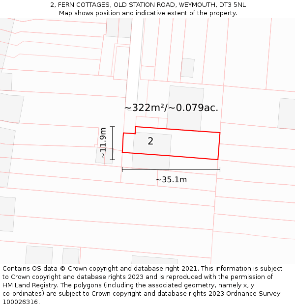 2, FERN COTTAGES, OLD STATION ROAD, WEYMOUTH, DT3 5NL: Plot and title map