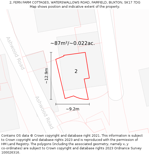 2, FERN FARM COTTAGES, WATERSWALLOWS ROAD, FAIRFIELD, BUXTON, SK17 7DG: Plot and title map