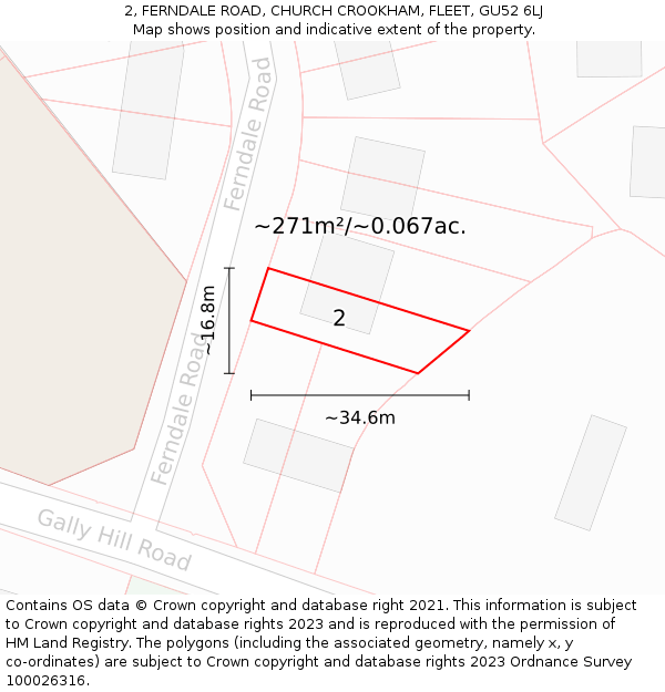 2, FERNDALE ROAD, CHURCH CROOKHAM, FLEET, GU52 6LJ: Plot and title map