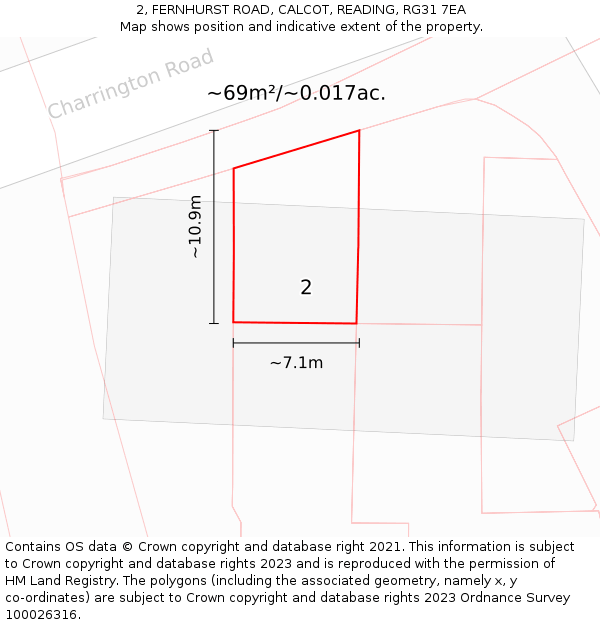 2, FERNHURST ROAD, CALCOT, READING, RG31 7EA: Plot and title map