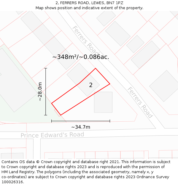 2, FERRERS ROAD, LEWES, BN7 1PZ: Plot and title map