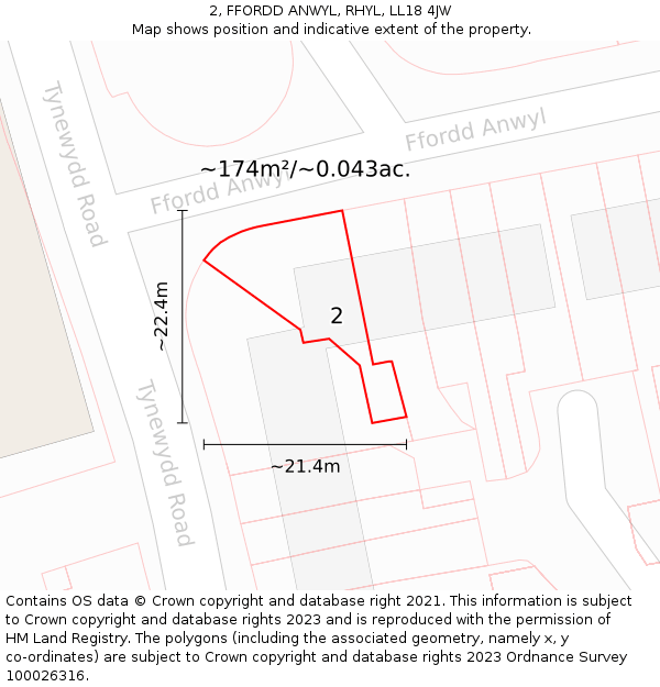 2, FFORDD ANWYL, RHYL, LL18 4JW: Plot and title map