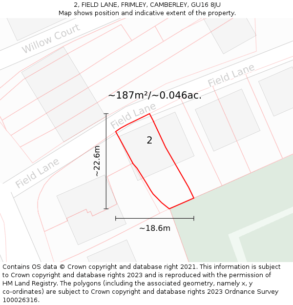 2, FIELD LANE, FRIMLEY, CAMBERLEY, GU16 8JU: Plot and title map