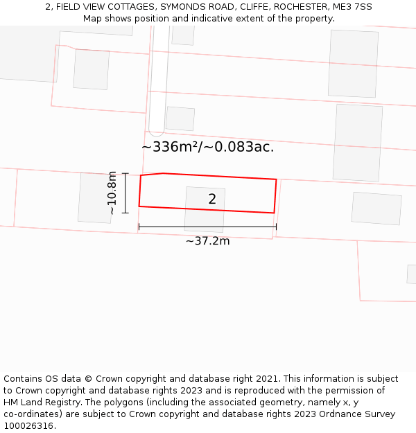 2, FIELD VIEW COTTAGES, SYMONDS ROAD, CLIFFE, ROCHESTER, ME3 7SS: Plot and title map