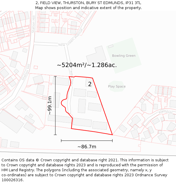 2, FIELD VIEW, THURSTON, BURY ST EDMUNDS, IP31 3TL: Plot and title map