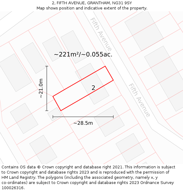 2, FIFTH AVENUE, GRANTHAM, NG31 9SY: Plot and title map