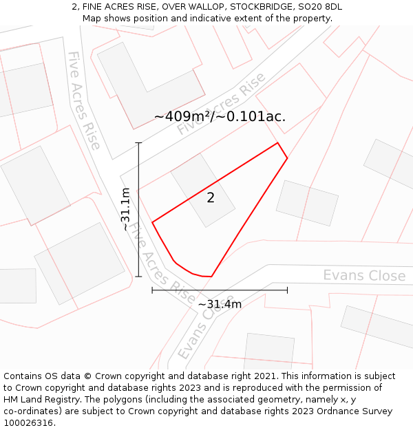 2, FINE ACRES RISE, OVER WALLOP, STOCKBRIDGE, SO20 8DL: Plot and title map